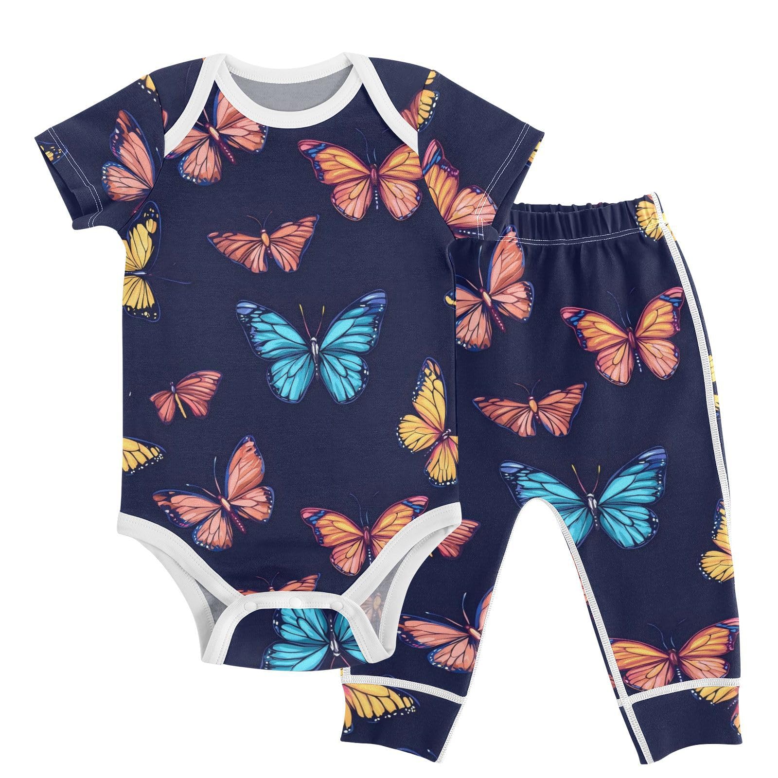 vvfelixl Baby Clothes Black Flash Butterfly Baby Bodysuits Set Unisex Short Sleeve Babys Pants Sets 0-3M