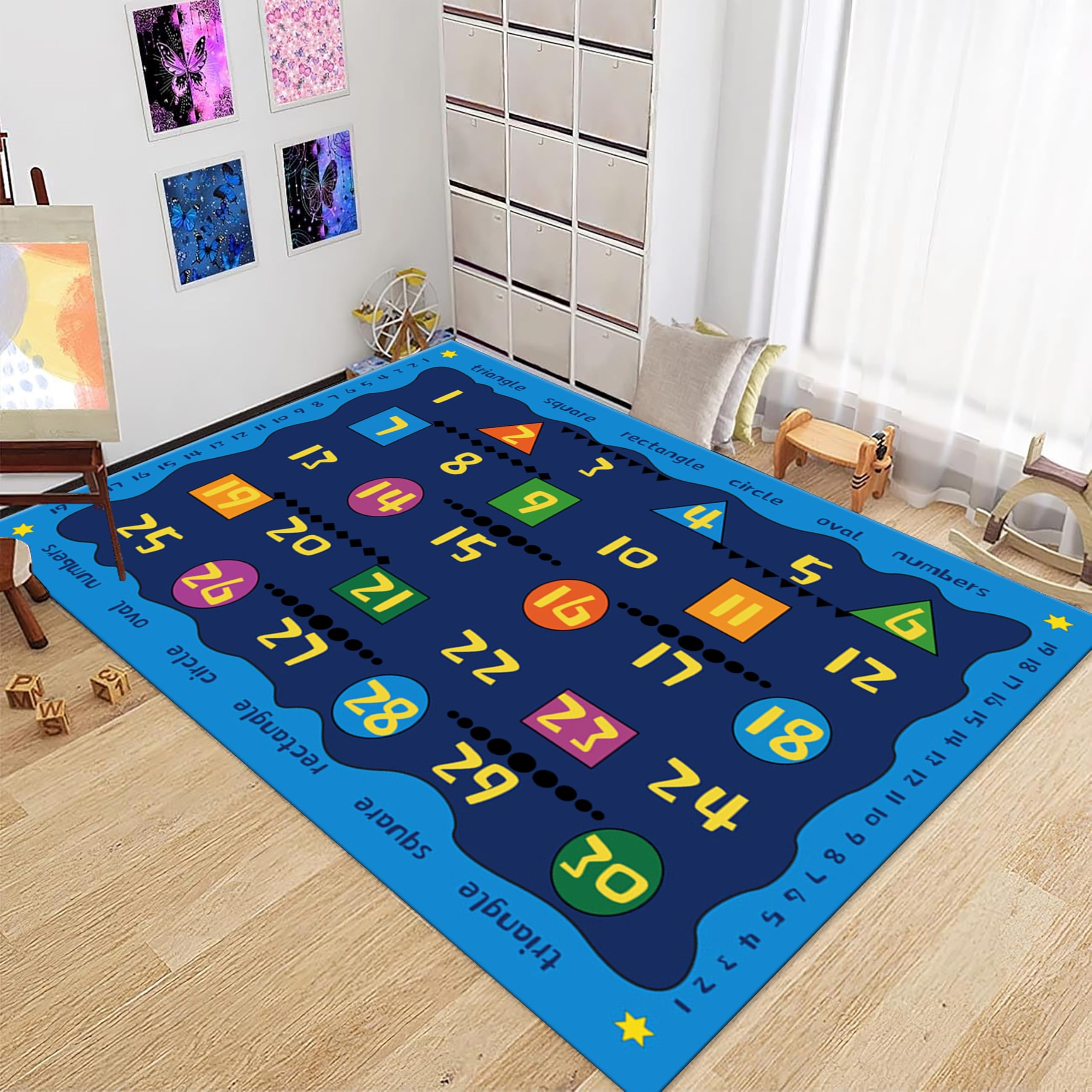 PDENZG Kids Rugs for Bedrooms,180x300cm,Cartoon Printed Kids Shape Number ABC Alphabet Rug,Large Play Mat Washable Crawl Pad，for Nursery Indoor Rooms Accessories School Supplies Classroom Dormitory