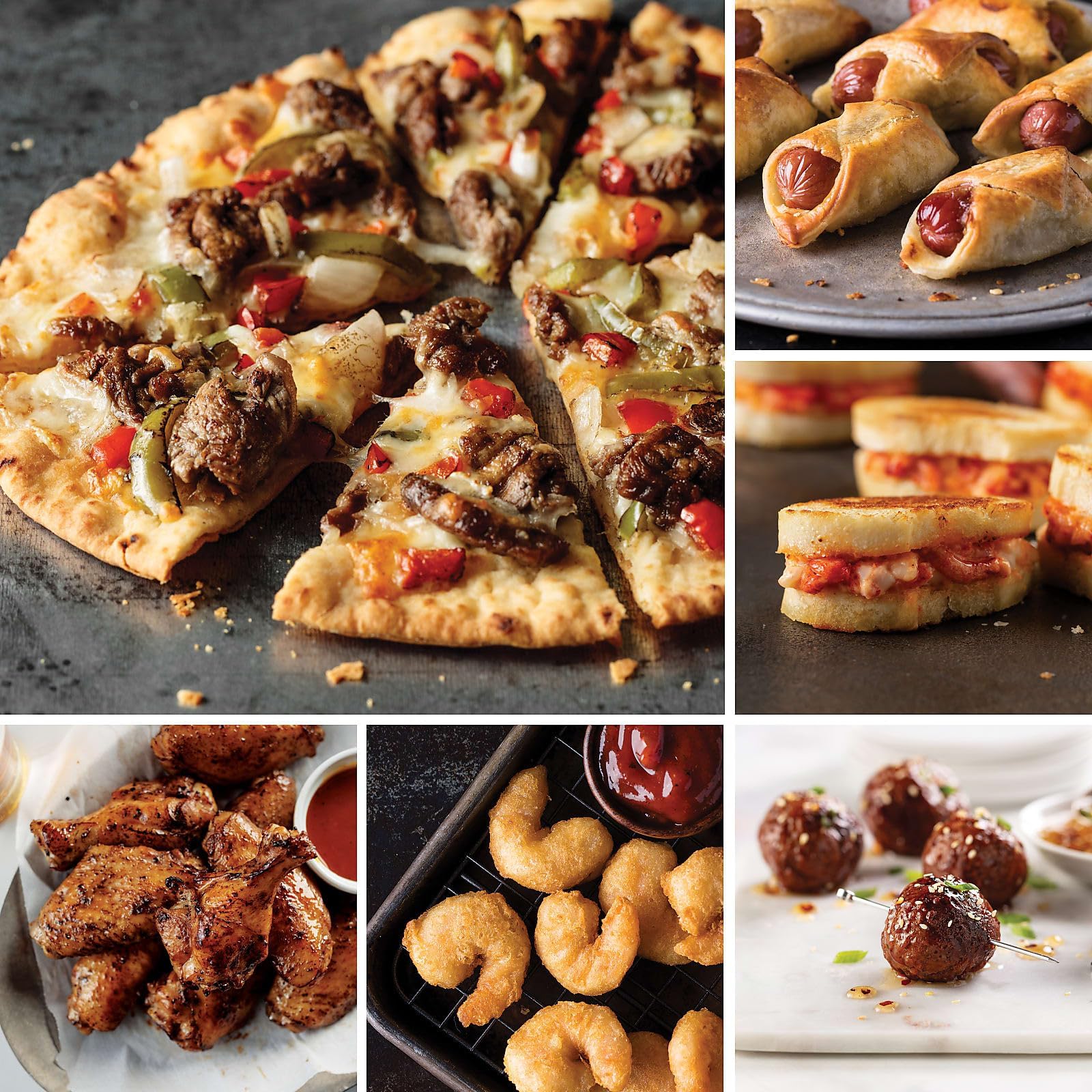 Omaha Steaks Party Appetizer Assortment (Artisan Flatbread: Filet Mignon Cheesesteak, Fully Cooked Chicken Wings, Redhook Ale Beer-Battered Shrimp, Italian-Style Beef Meatballs, and more)