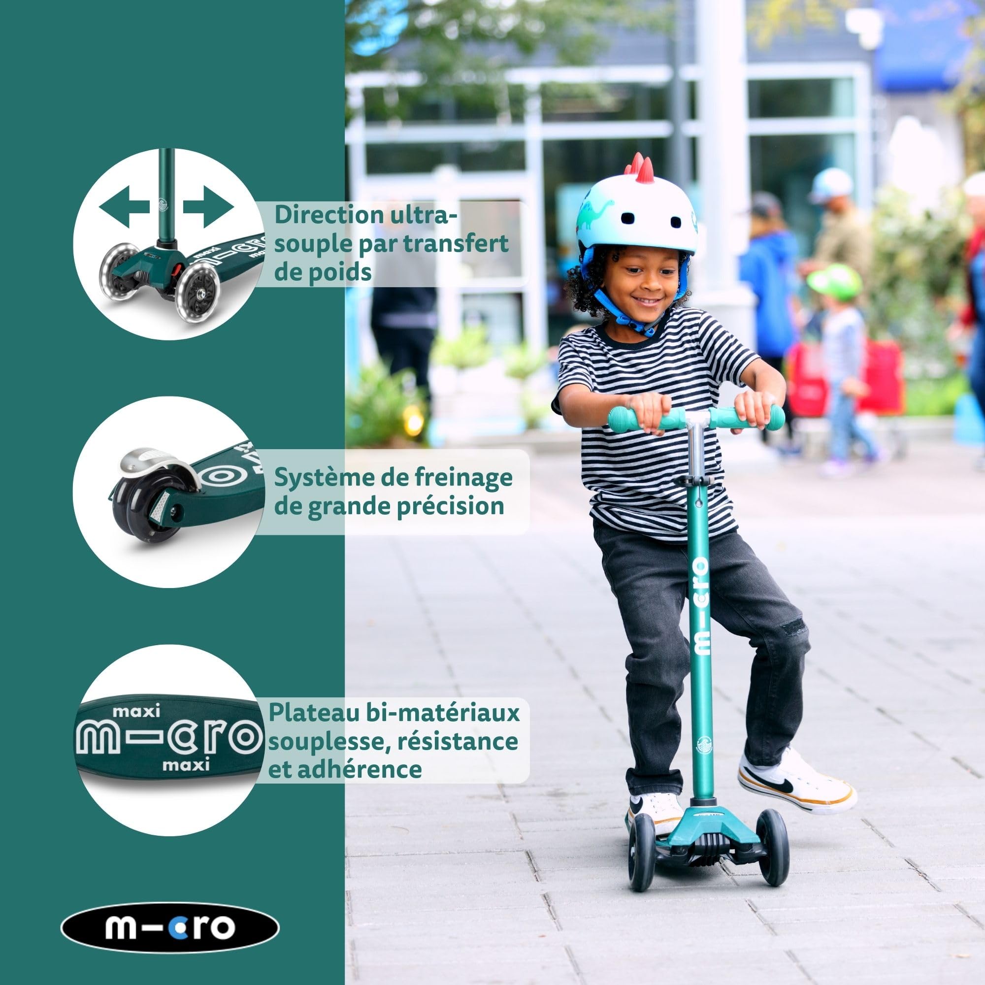 Micro | Trottinette Enfant Maxi LED Deluxe | Trottinette 3 Roues | Bandes Réfléchissantes | Roue Lumineuses | 5-12 Ans