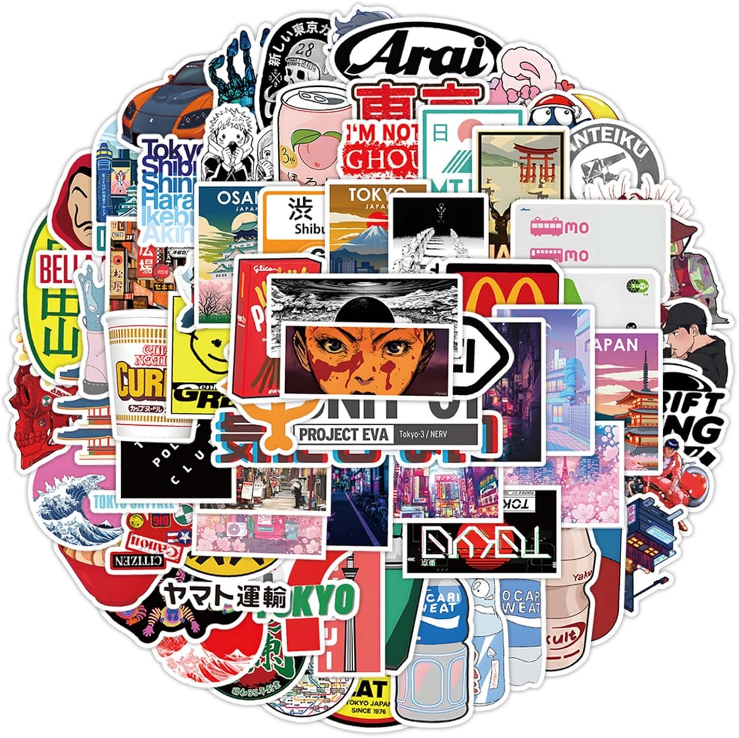 100PCS Tokyo Travel Stickers Japanese Traditional Culture Vinyl Waterproof Decal for Laptop Water Bottle Phone Car Bike Skateboard Scrapbook Gift (Tky)