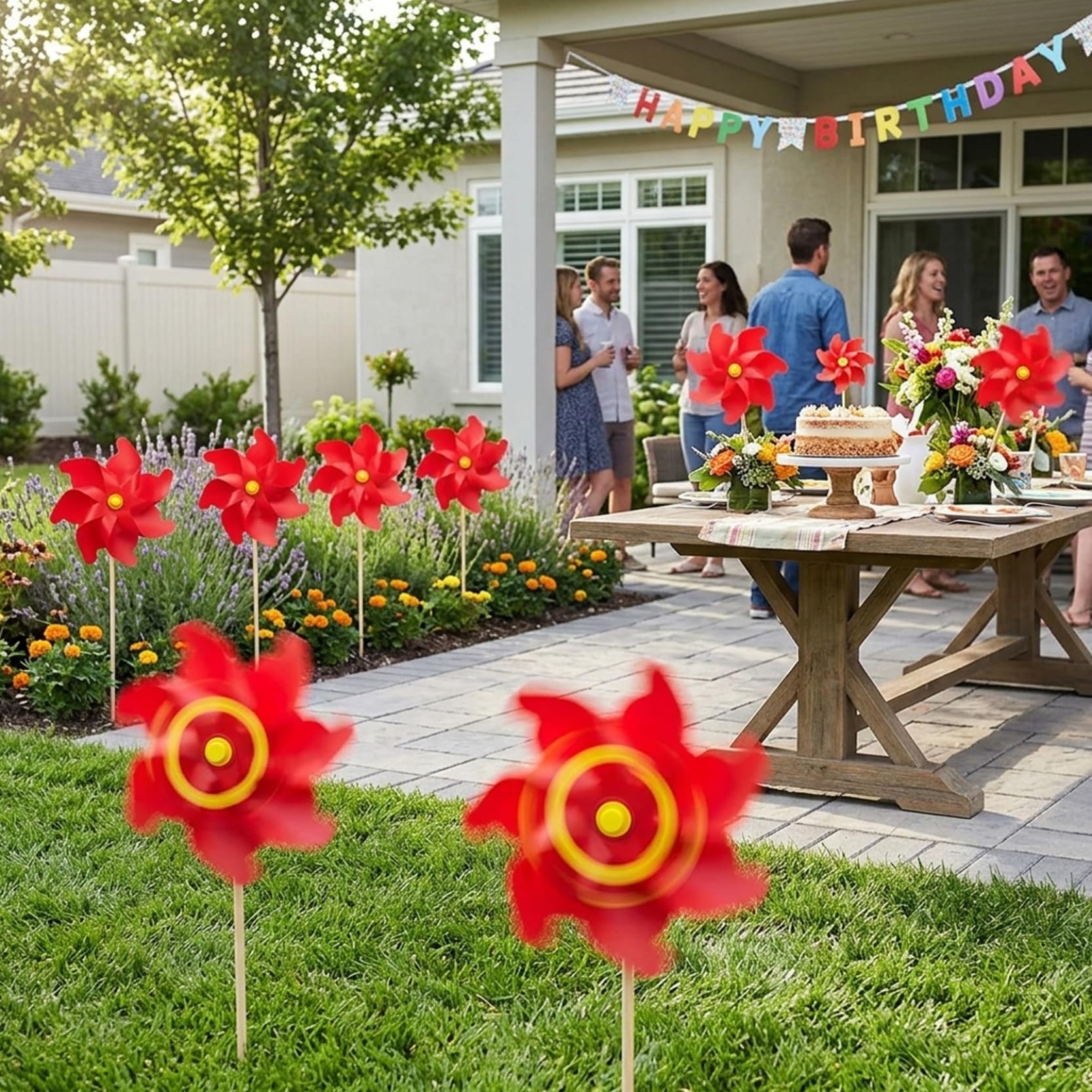 Moulinets de jardin durables de 32 cm avec supports bois