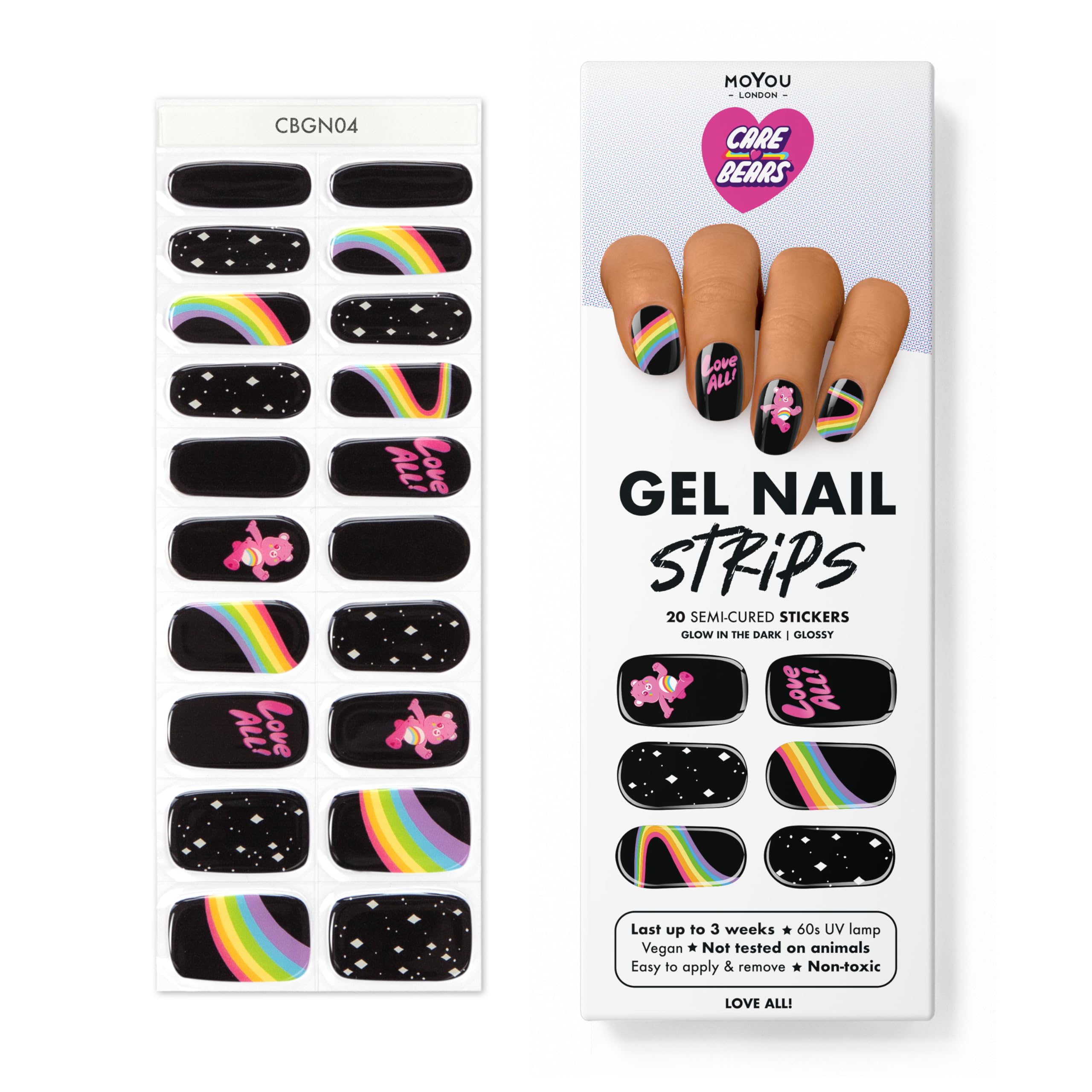 MOYOU LONDON Semi Cured Gel Nail Strips - 20 Pcs. Nail Wraps for Salon-Quality Manicure - Works with Any UV Nail Lamp - Easy to Apply, Trim, & Remove Gel Nail Stickers
