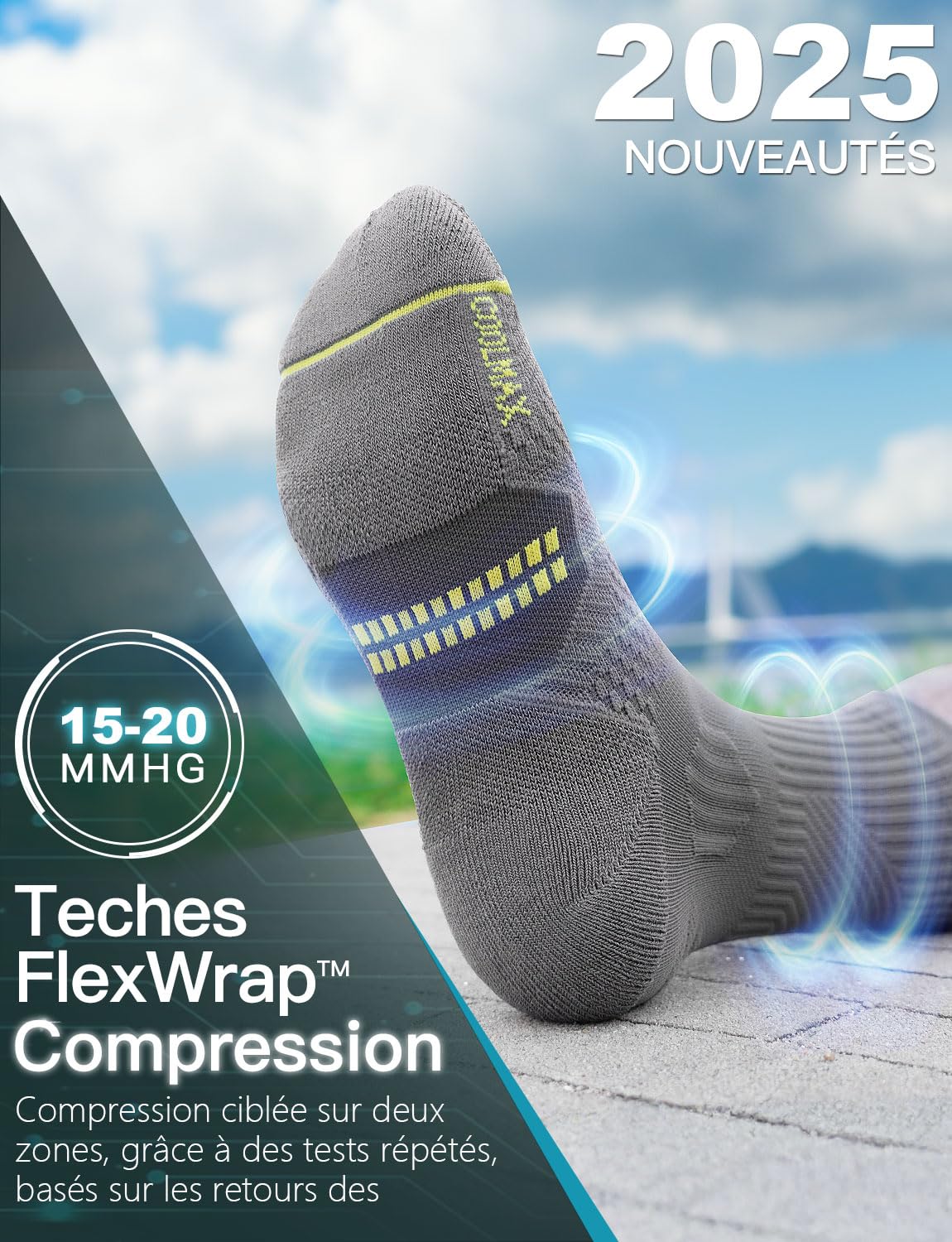 Juclise Chaussettes de Compression en Bambou pour Course, Randonnée, Cyclisme, Entraînement, Coolmax (FR/ES, Numérique, 42, 47, Taille normale, Taille normale, Gris moyen)
