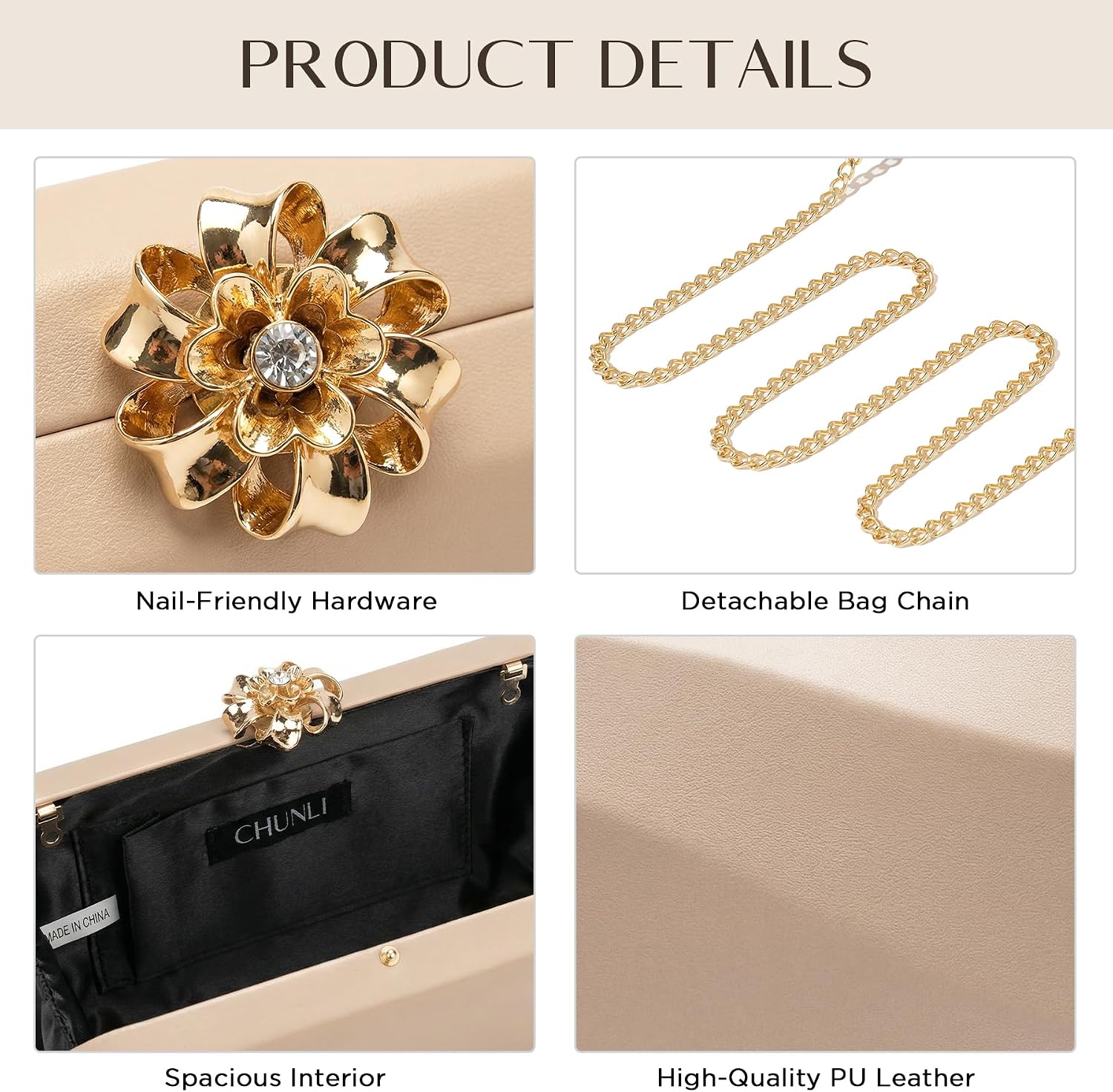 CHUNLI Clutch Purses for Women, Evening Bag Crossbody Bag with Chain, Clutch Bag Handbags for Formal Wedding Dressy Party
