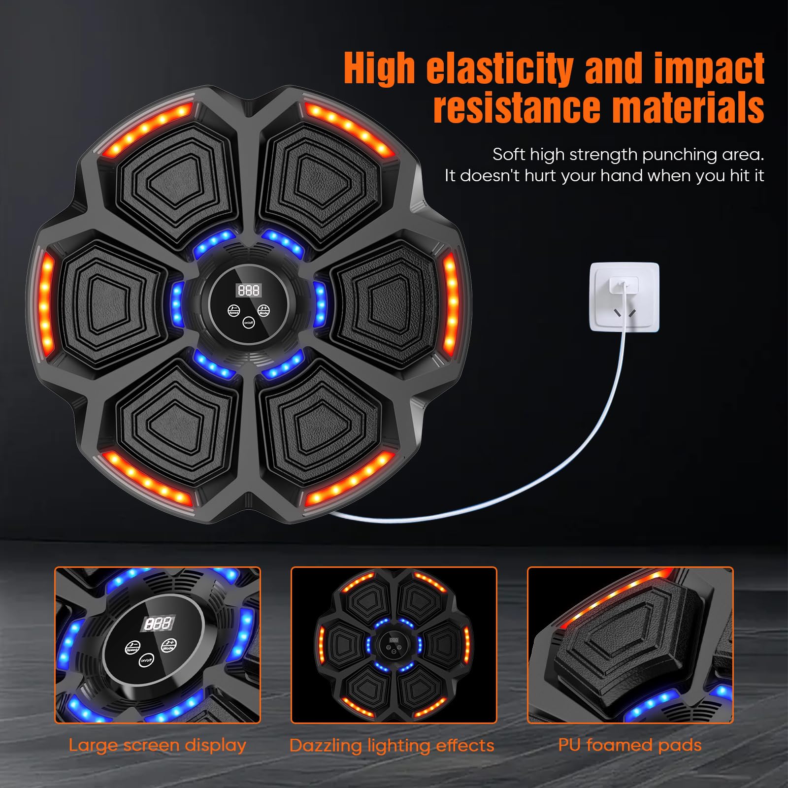 Music Boxing Machine Adulti,9 modalità di velocità Macchina da Box Musicale Pugile con Guanti da Boxe,LED Parete Tira Pugni con Musica,Supporta Bluetooth,regolazione della velocità