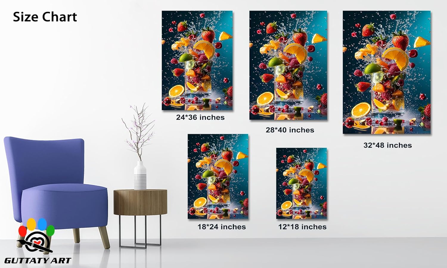 GUTTATY Kitchen Dining Canvas Wall Decor, Healthy Fruit Pictures Wall Decor, Food Colorful Wall Art, Creativity Kitchen Decor Paintings, Abstract Modern Art Wall Decor for Kitchen 24x36 Inch