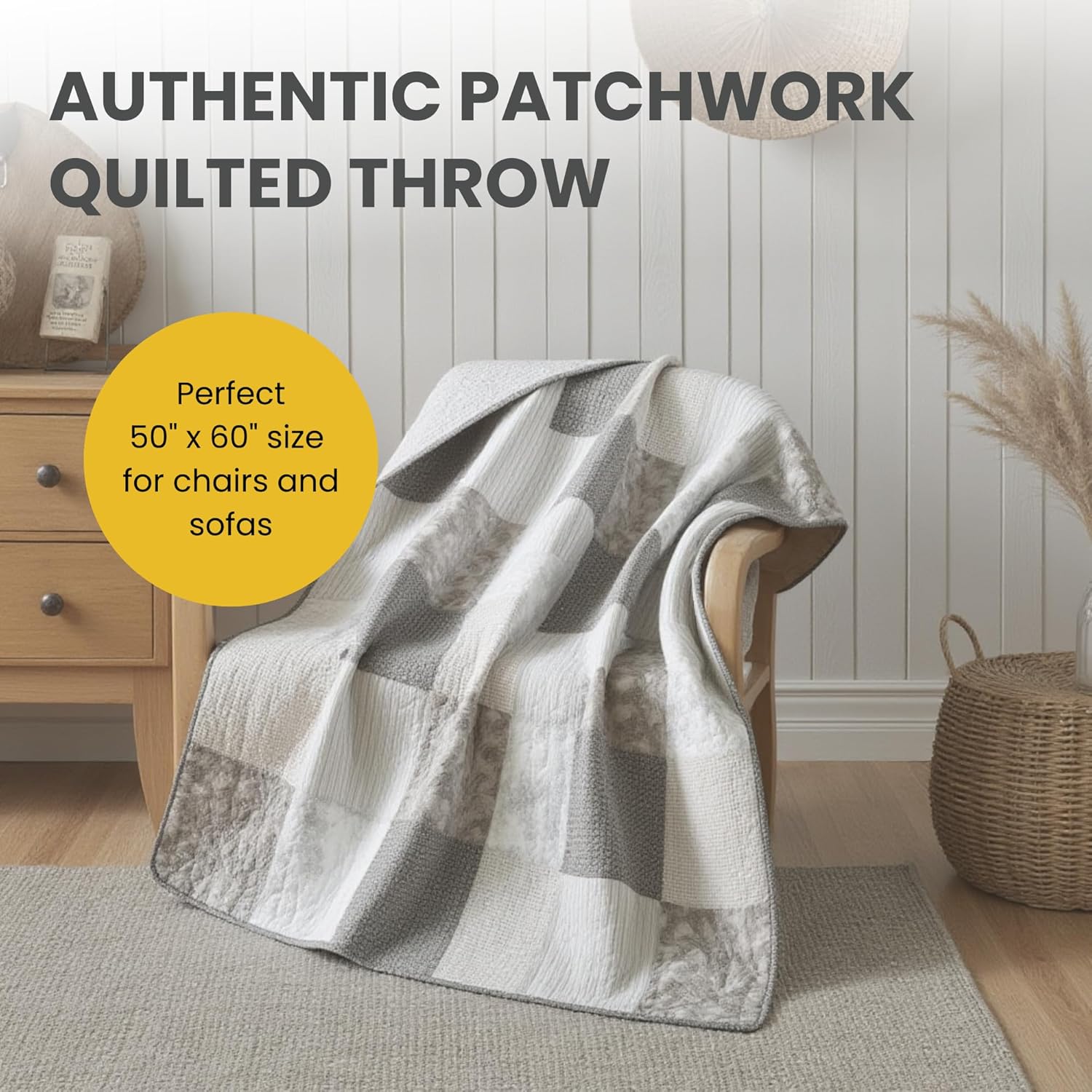 SLPR Cotton Quilted Throw Blanket, 50" x 60" Floral Farmhouse Patchwork Quilt, Shabby Chic Patchwork Throw Lap Quilt for Couch, Silver Linings - Image 2