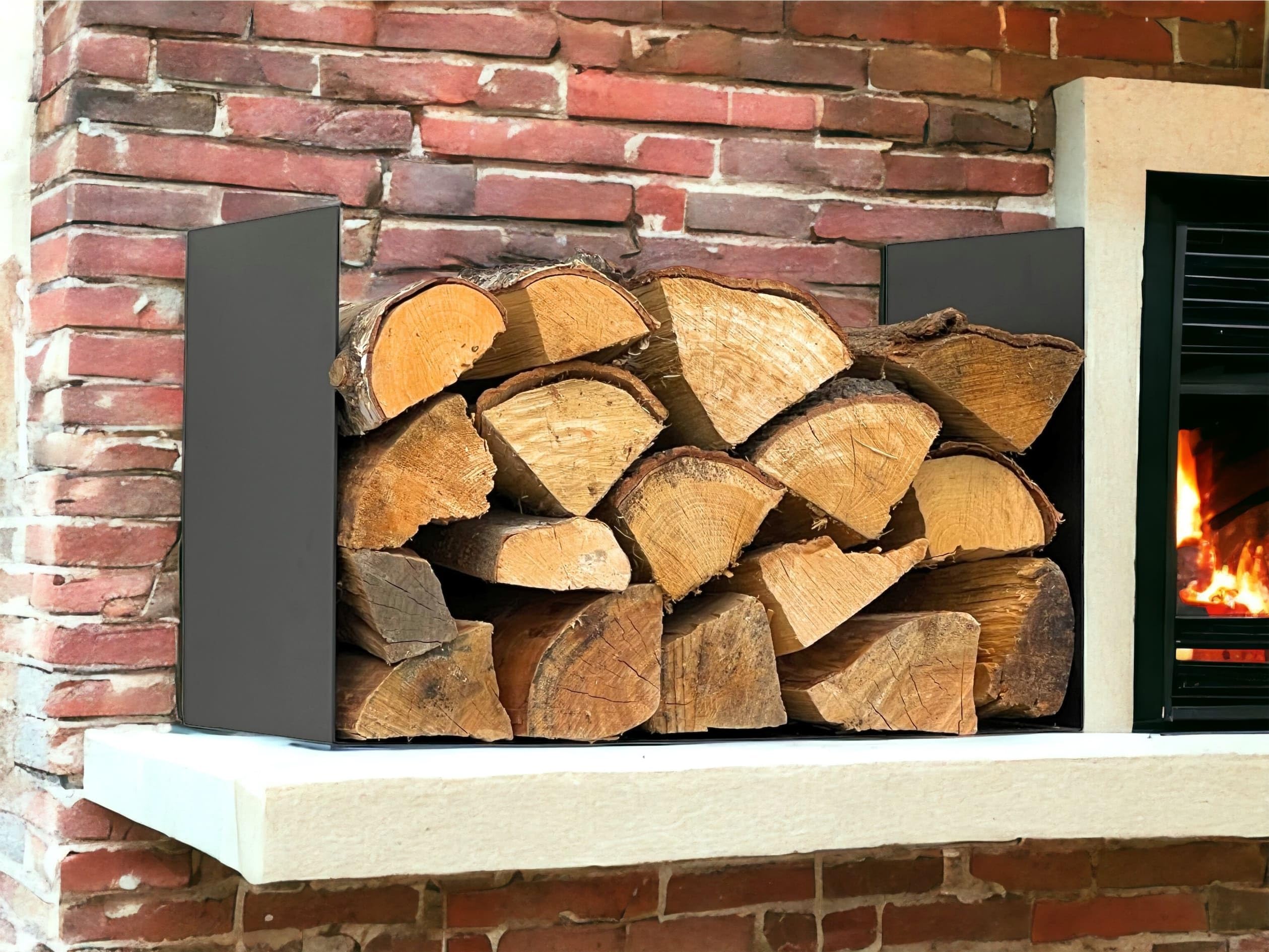 DanDiBo Kaminholzregal Innen Metall Schwarz Kaminholzständer mit Rückwand an der Wand Hängend 96432 Holzkorb Kaminholzhalter