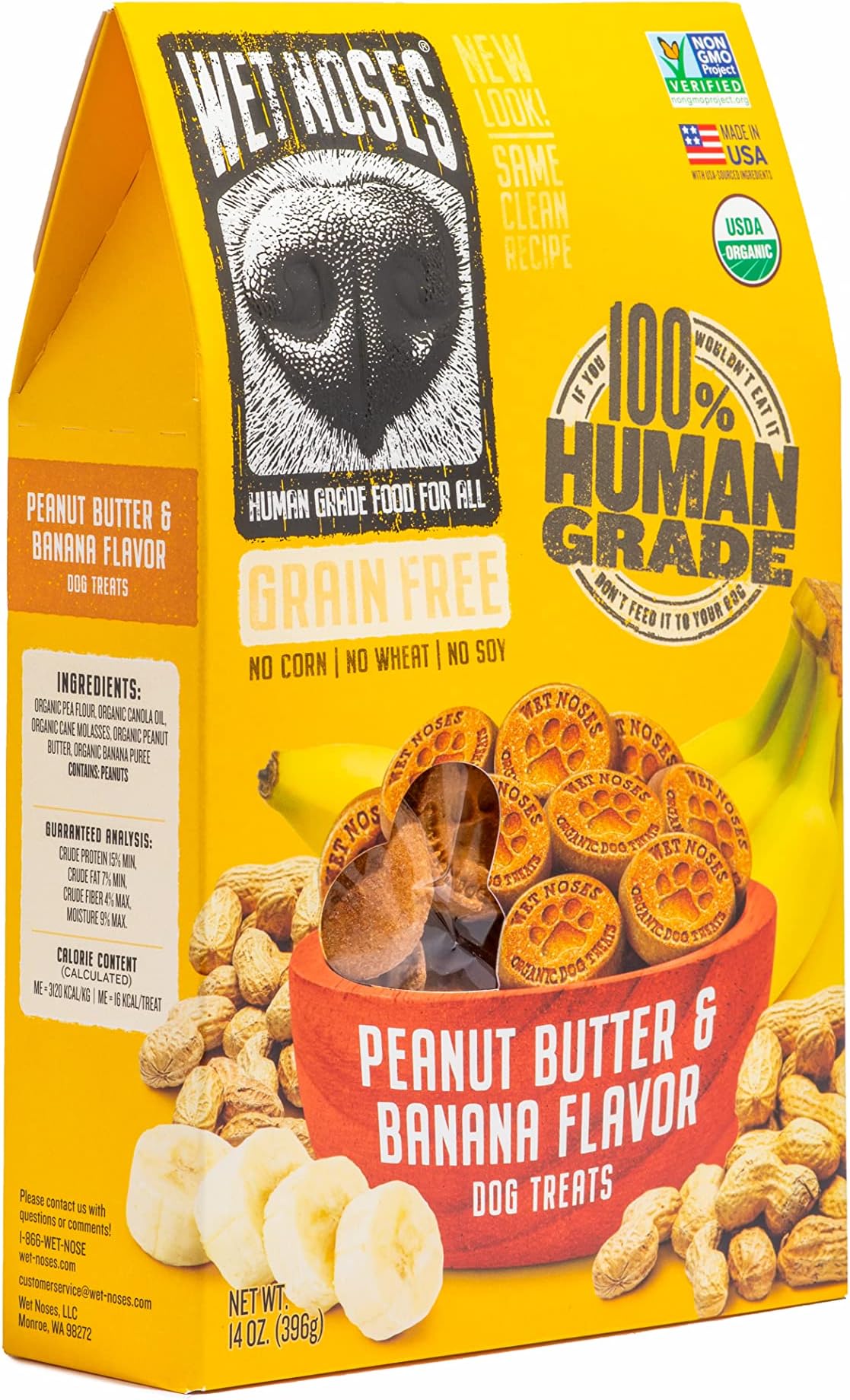 Grain Free Peanut Butter Banana Dog Treats 14 oz.USDA Organic