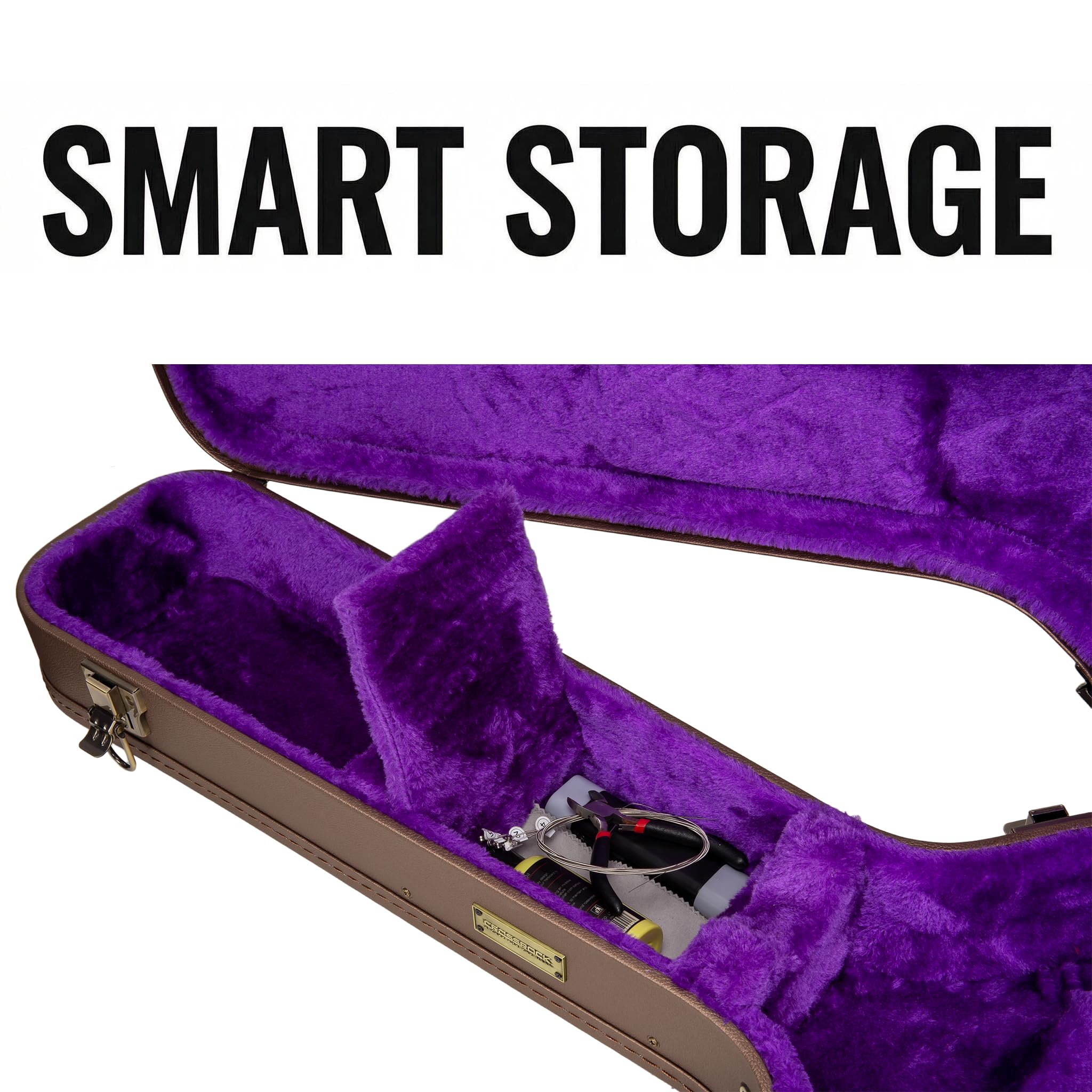 Crossrock Estuche de Madera para Guitarra eléctrica Gibson SG Acabado Chocolate Terciopelo Morado – Serie de diseñador