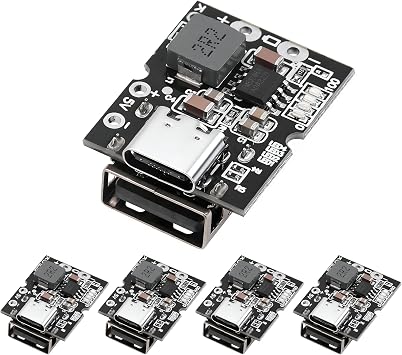 5 Pack Type-C USB 5V 2A Boost Converter Step-Up Power Module, Lithium Battery Charger Board with LED Indicator & Fully Soldered USB Port, DIY Power Bank Charging Module for Electronic Projects
