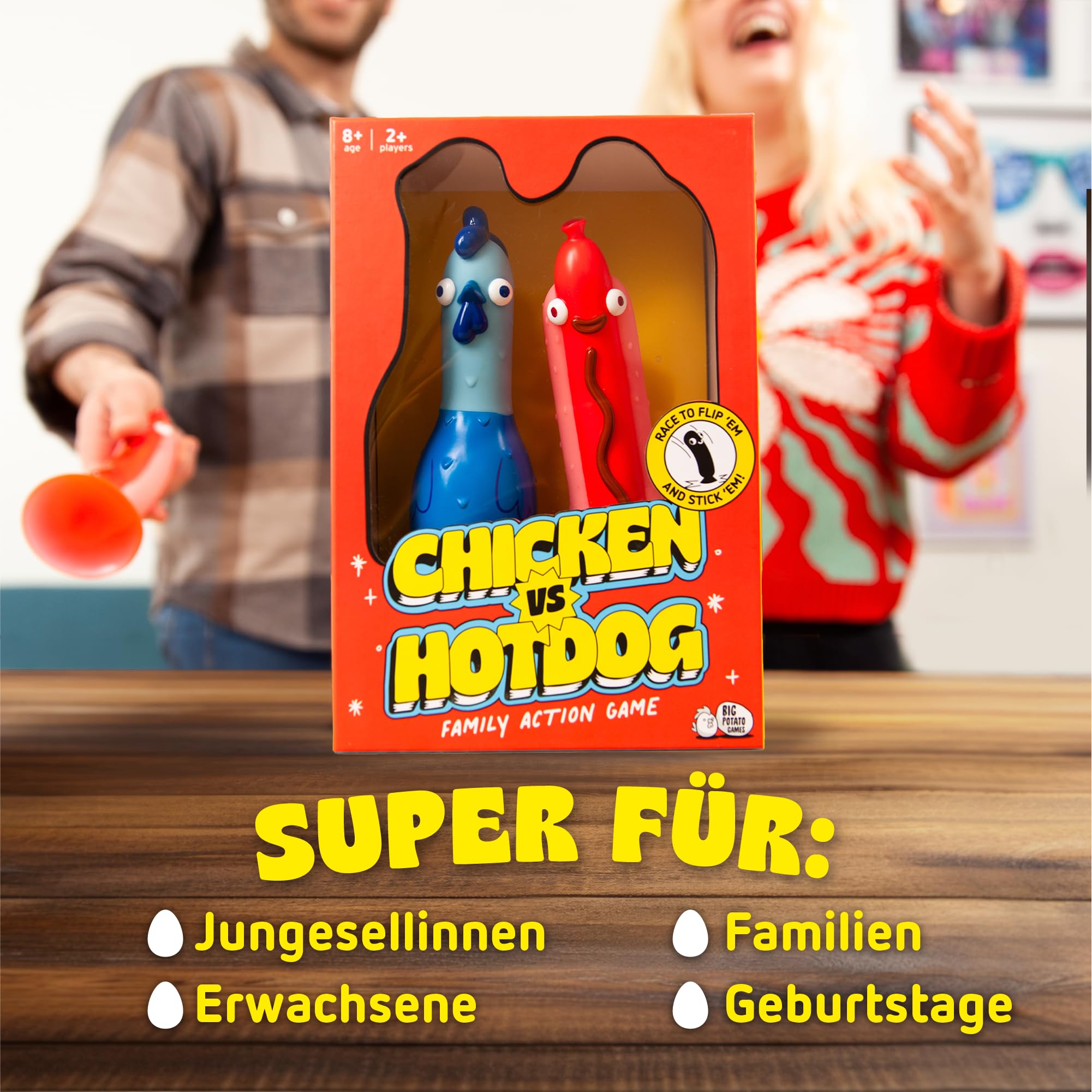 Big Potato Chicken vs Hotdog – Das ultimative Chaotische Partyspiel | Flipping-Fun Partyspiel für Familien & Spieleabende | Bonusinhalt inklusive!