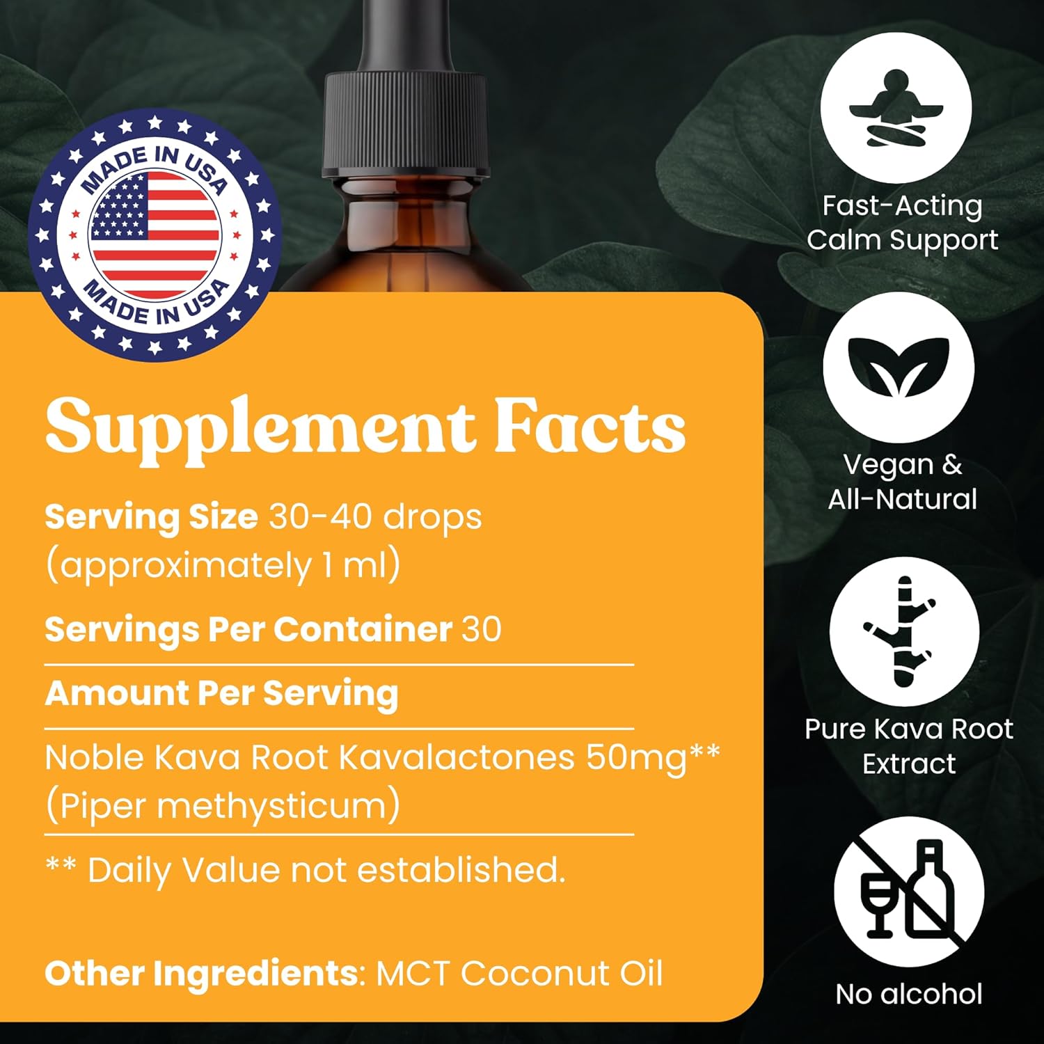 Drops | Natural Kava from Fiji | Fast Acting Kava Root Extract for Calming & Relaxation | 50 mg Potent Kavalactones | Certified 3rd Party Testing | 1 oz - Image 2