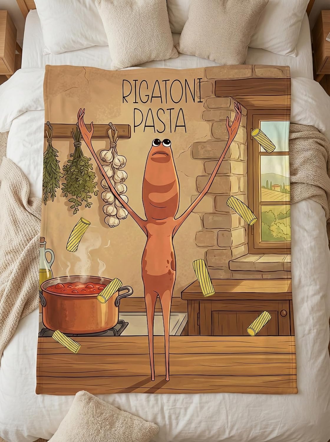 Marcus The Worm Blanket, Rigatoni Pasta Meme Throw, Funny Internet Humor Gift, Rigatoni Pasta for Kids, Soft Fleece Bedding for Gen Z (50x60)
