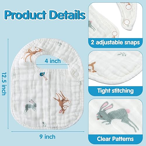 Miniatura 2 de Zainpe Baberos de algodón de muselina a presión para bebés, baberos ajustables para eructos, baberos suaves para niños y niñas