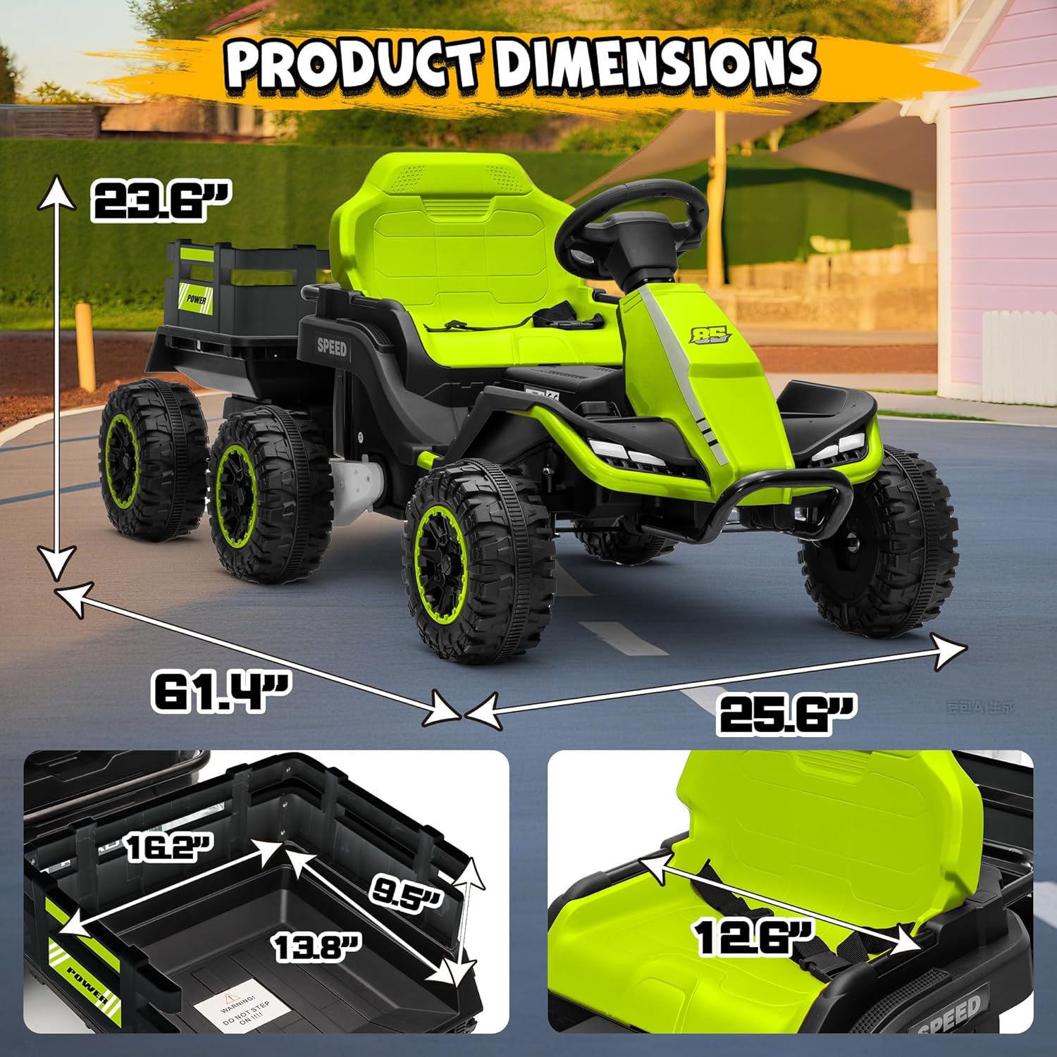 24V Ride On Toy for Big Kids with Trailer, 2x200W Motor, Electric Car for Kids w/Remote Control, Soft Start, Max 5MPH, Music & Wireless, Shock Absorbers, 4 Wheeler Ride On Car, Green