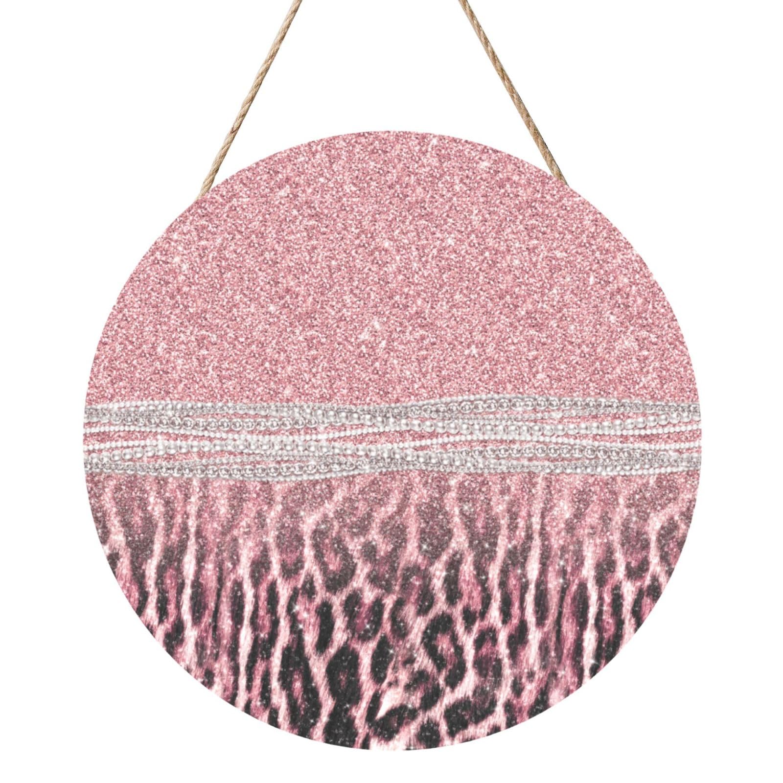 InOmak Chic Girly Pink Leopard Animal Print Glitter, Round Wood Panel Painting 12 in, Wall Hanging Painting For Home