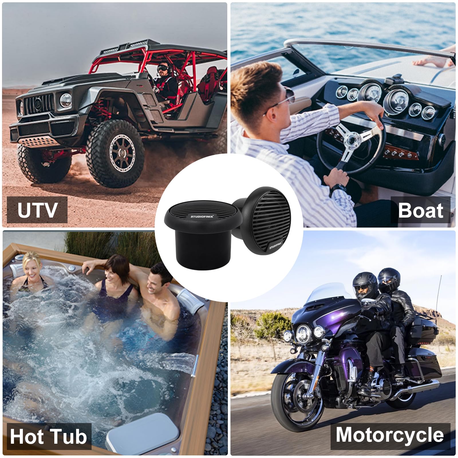 STUDIOFINIX Sistema de Altavoces coaxiales de 3 Pulgadas con Bluetooth, Impermeable, para Coche, Furgoneta, camión, Tractor, Caravana, Caravana