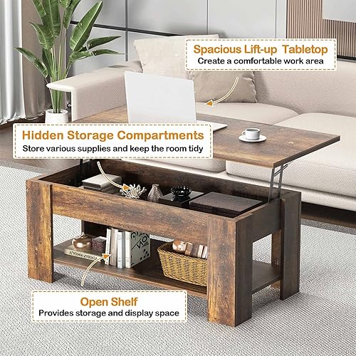 Miniatura 29 de Mesa auxiliar moderna, blanca, elevadora, madera, estante de almacenamiento, 28 x 28 x 24 pulgadas Blanco,Negro