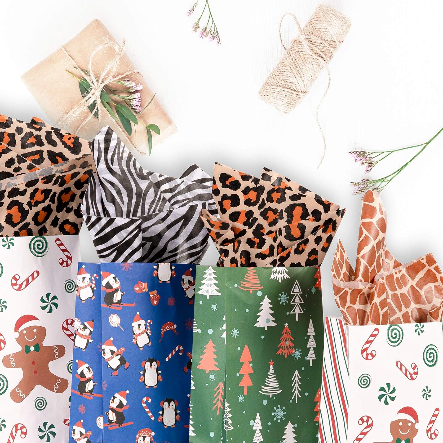 Whaline Gift Wrapping Tissue Paper, 90 Sheets, Animal Skin Prints (Leopard, Zebra, Giraffe), 13.78x19.69 inches, for Birthday, Baby Shower, New Year