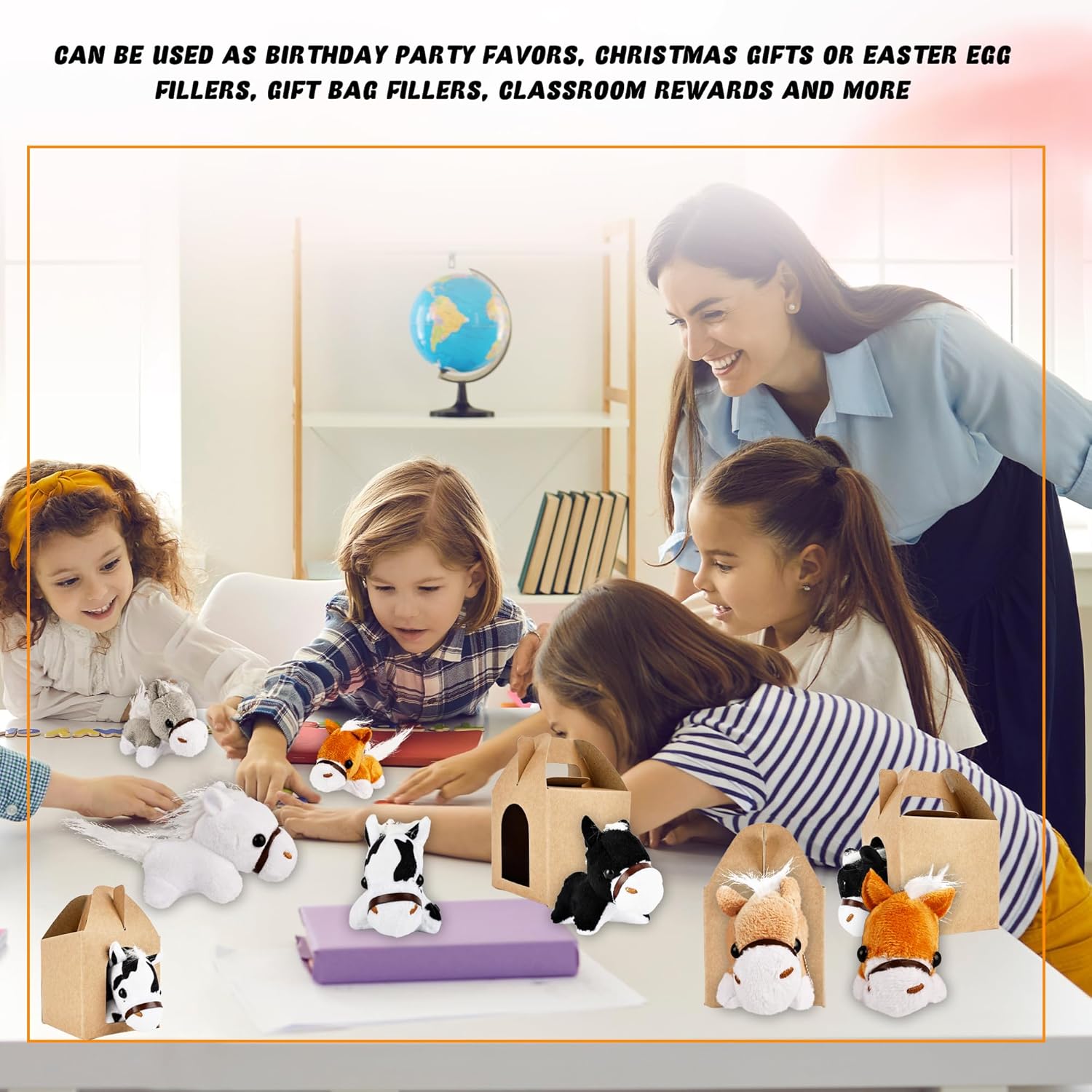 48 Pcs Horse Party Favors Include 24 Mini Stuffed Horse Animals Toys Plush Horse Animals and 24 Foldable Boxes for Adopt a Horse Party Favors Farm Party Goodie Bag Fillers