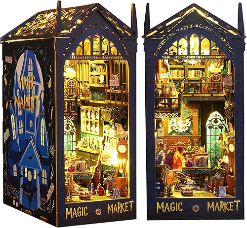 Kit de rincón de libros de bricolaje, casa de muñecas de bricolaje, estantería de biblioteca, callejón de decoración, kit de creatividad con caja de