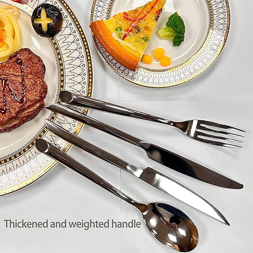 Miniatura 3 de Moderno juego de cubiertos con cuchillos para carne, 36 piezas de cubiertos de acero inoxidable 18 10 para 6, juego de cubiertos gruesos, juego de