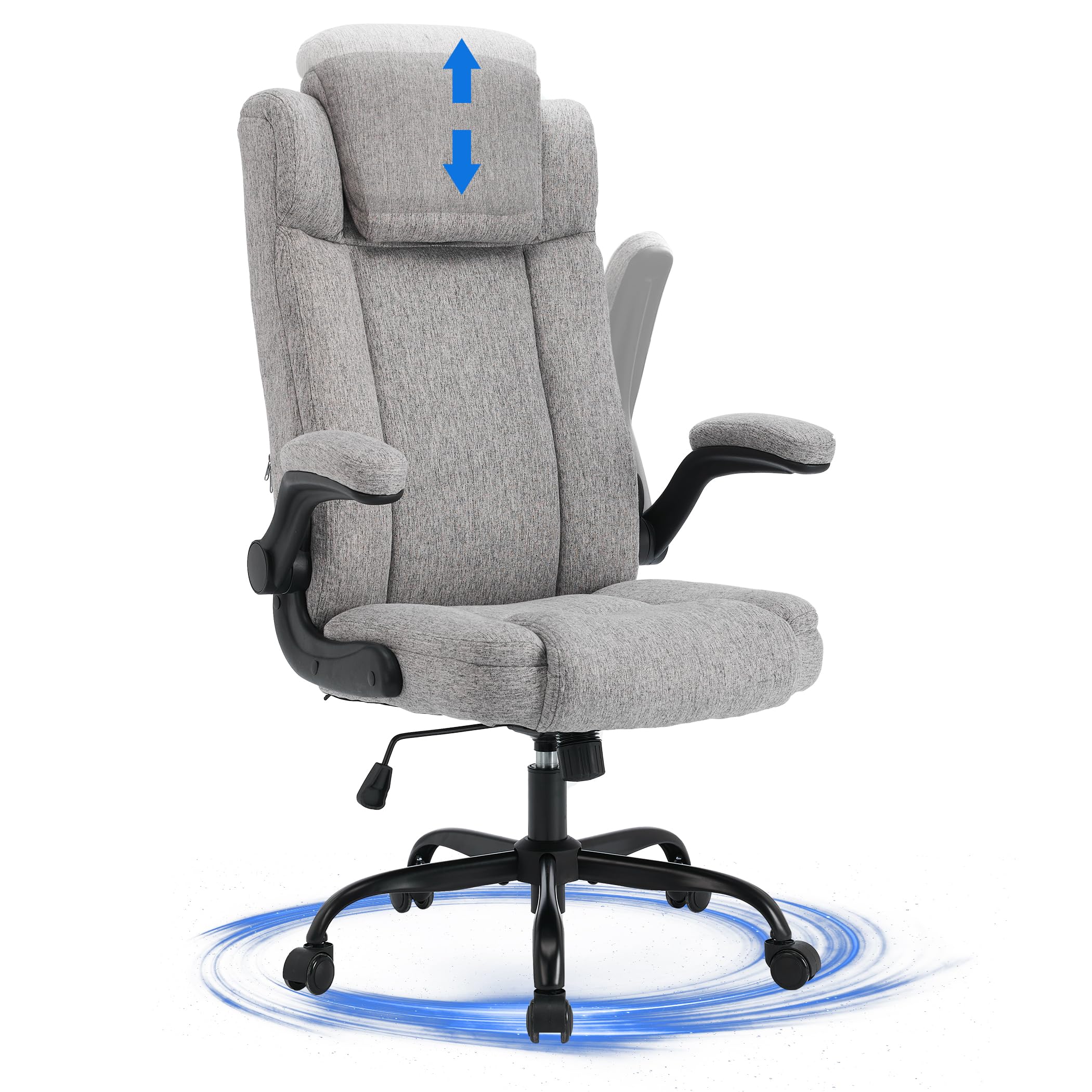 Chaise Bureau Ergonomique LIYURUI - Accoudoirs Rabattables - Appui-tête Réglable - Tissu Respirant - 150kg Max