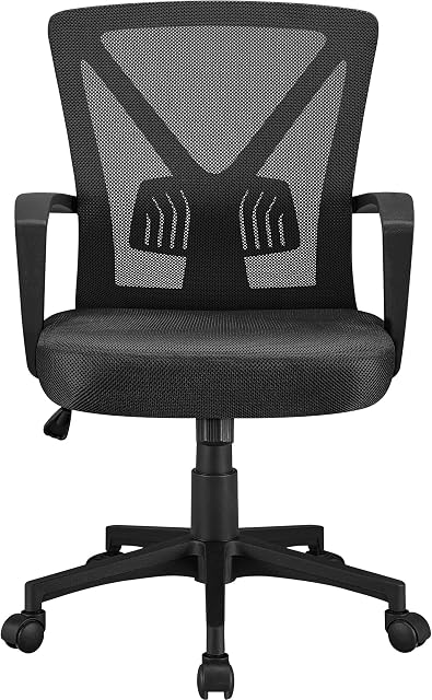 Yaheetech Black Adjustable Office Chair Executive Computer Chair Mid-Back Ergonomic Desk Chair Office Swivel Mesh Chair with Armrest Back Support and Wheels for Home Study or Work Task