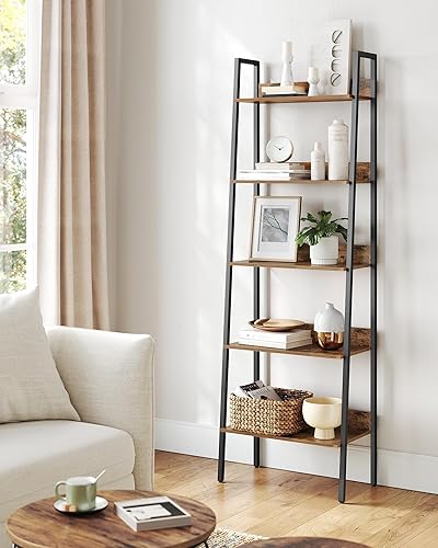 Miniatura 4 de VASAGLE Estantería de libros estrecha de 5 niveles, estante de escalera para oficina en casa, sala de estar, dormitorio, cocina, marrón rústico y