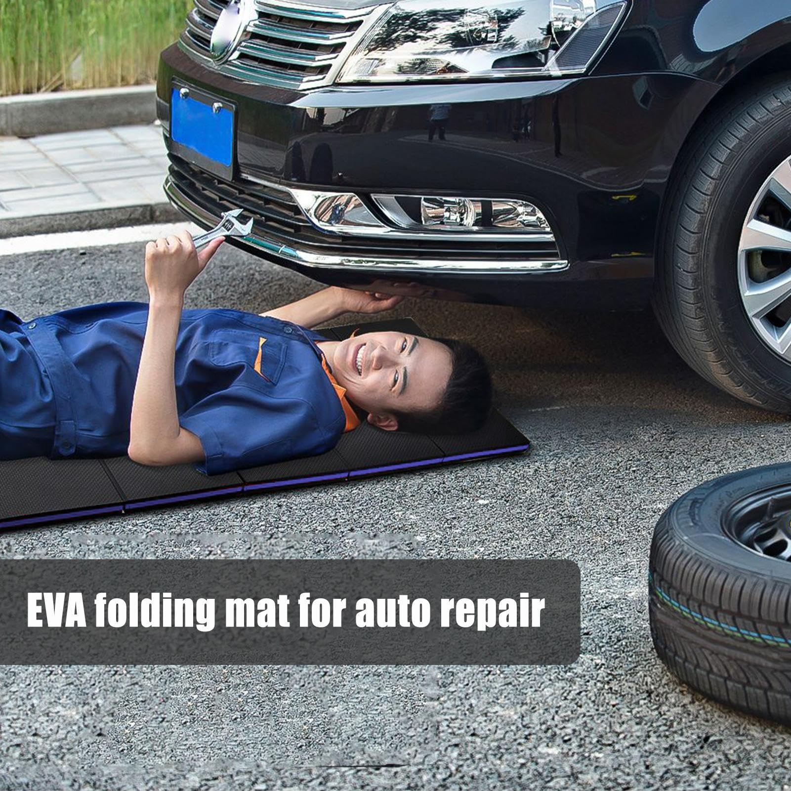 Alfombrilla mecánica | Almohadilla de espuma para rodillas de 45.67 pulgadas | Tapete de trabajo de espuma EVA | Cojín de apoyo plegable antifatiga para garaje, reparación de automóviles, jardinería