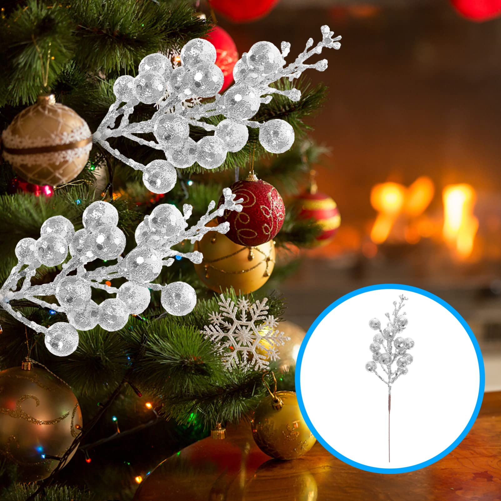 HOMSFOU Bacche Artificiali Natalizie Glitterate 10 Pezzi Rami Decorativi Per Alberi Di Natale e Ghirlande Decorazioni Per Feste a Tema Natalizio