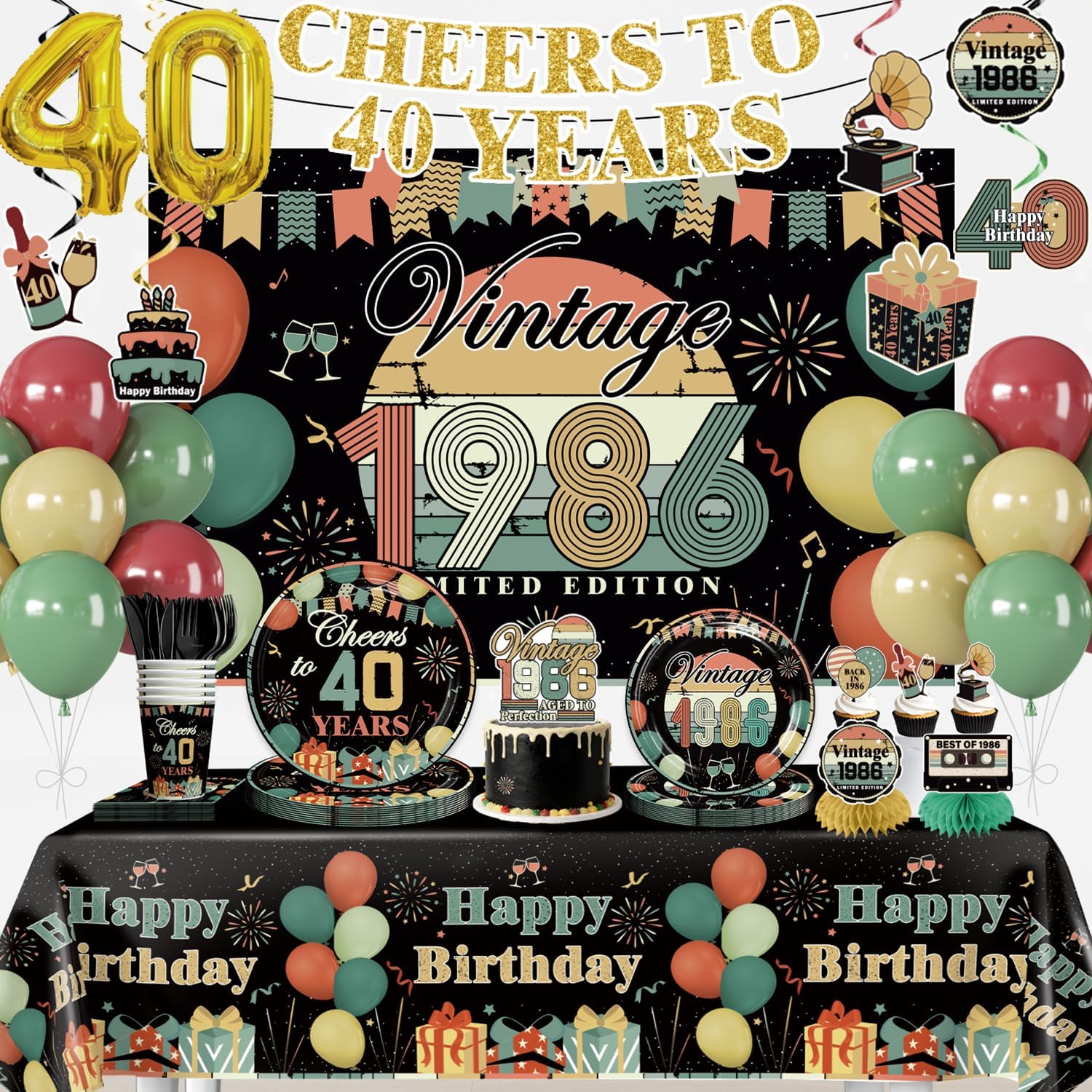 Xynic 221pcs Happy 40th Birthday Decorations for Men Women, Serves 25