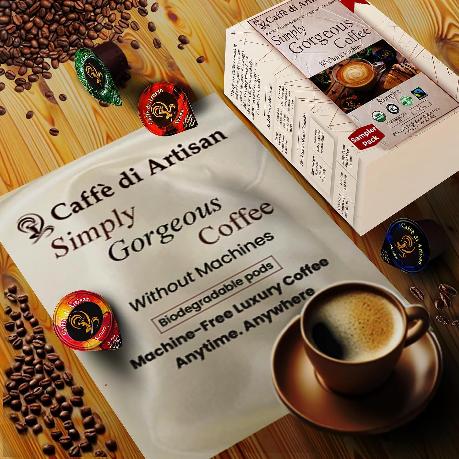 Caffè di Artisan Liquid Coffee Pods – Premium Single-Serve Coffee for Cold Brew concentrate, Iced Coffee & Hot Coffees – Machine-Free, Eco-Friendly, Ready in Seconds. Rich; Sampler; Arabica; Medium to Medium Dark Roast – 24 Count