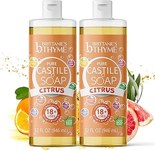 Brittanie's Pure Castile Liquid Soap Citrus – 2 Pack (32oz Each) | Natural, Organic, Multi-Purpose Soap for Body, Face, Home & Pets | Vegan, Sulfate-Free, Made in USA
