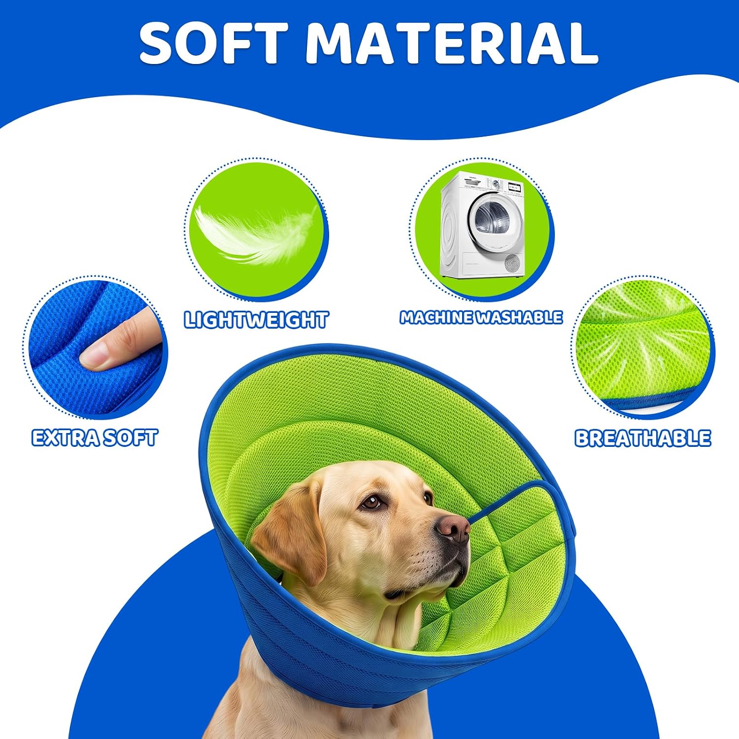 Soft Dog Cone Collar for Large Dogs,Recovery Collars After Surgery | Adjustable Comfy Dog Cone Alternative to Stop Licking, Elizabethan Collar to Prevent Dogs for Wound Healing,Blue(L)