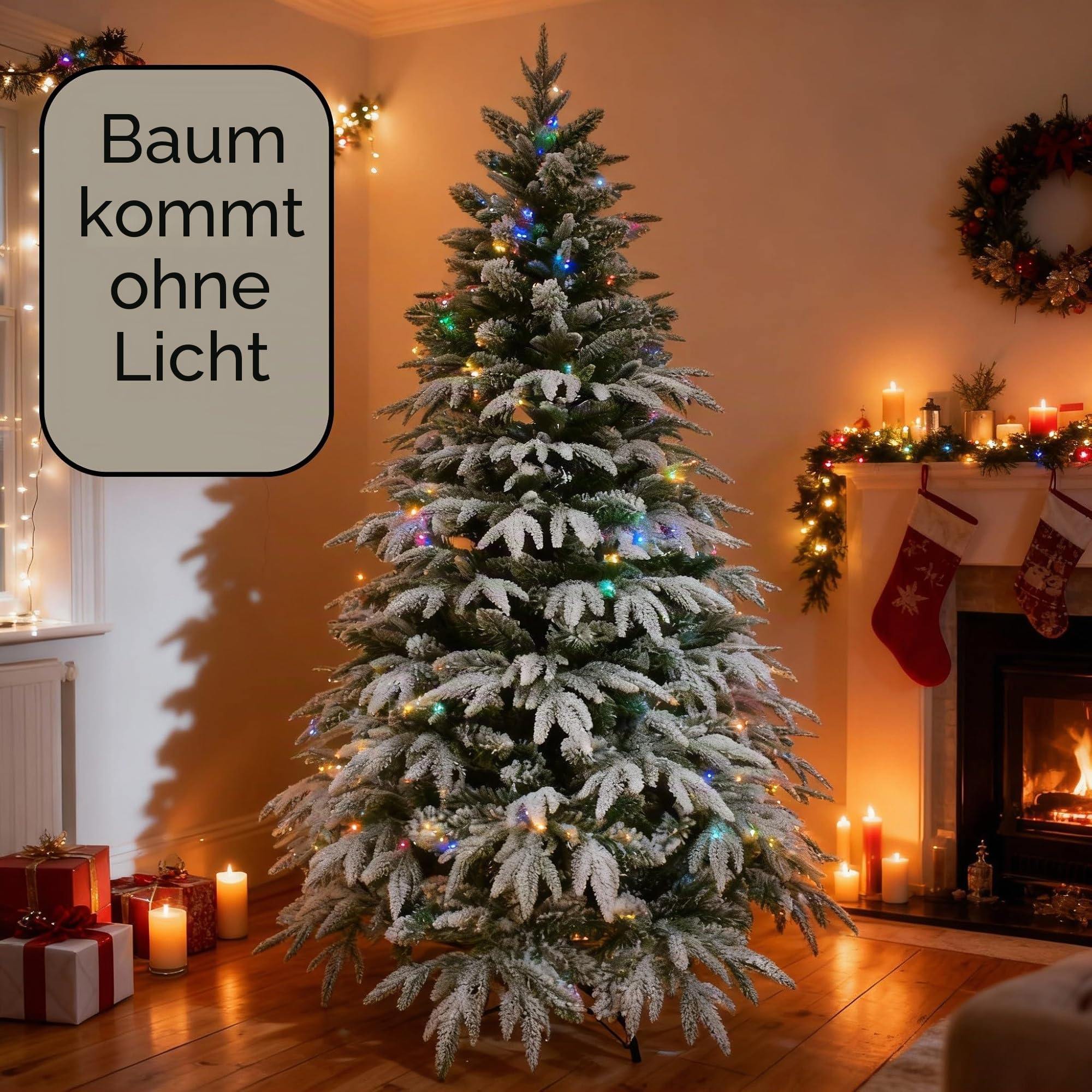 4ft/1.2m Künstlicher Weihnachtsbaum Lappland Tanne - Schnee beflockt Grün 332 PE/PVC Zweigspitzen, klappbarer Metallständer für Haus Weihnachtsdekorationen