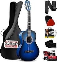 Vista 11 de Pyle Kit de guitarra acústica para principiantes, instrumento de madera de tamaño junior 3/4 con kit completo de accesorios, púas, correa