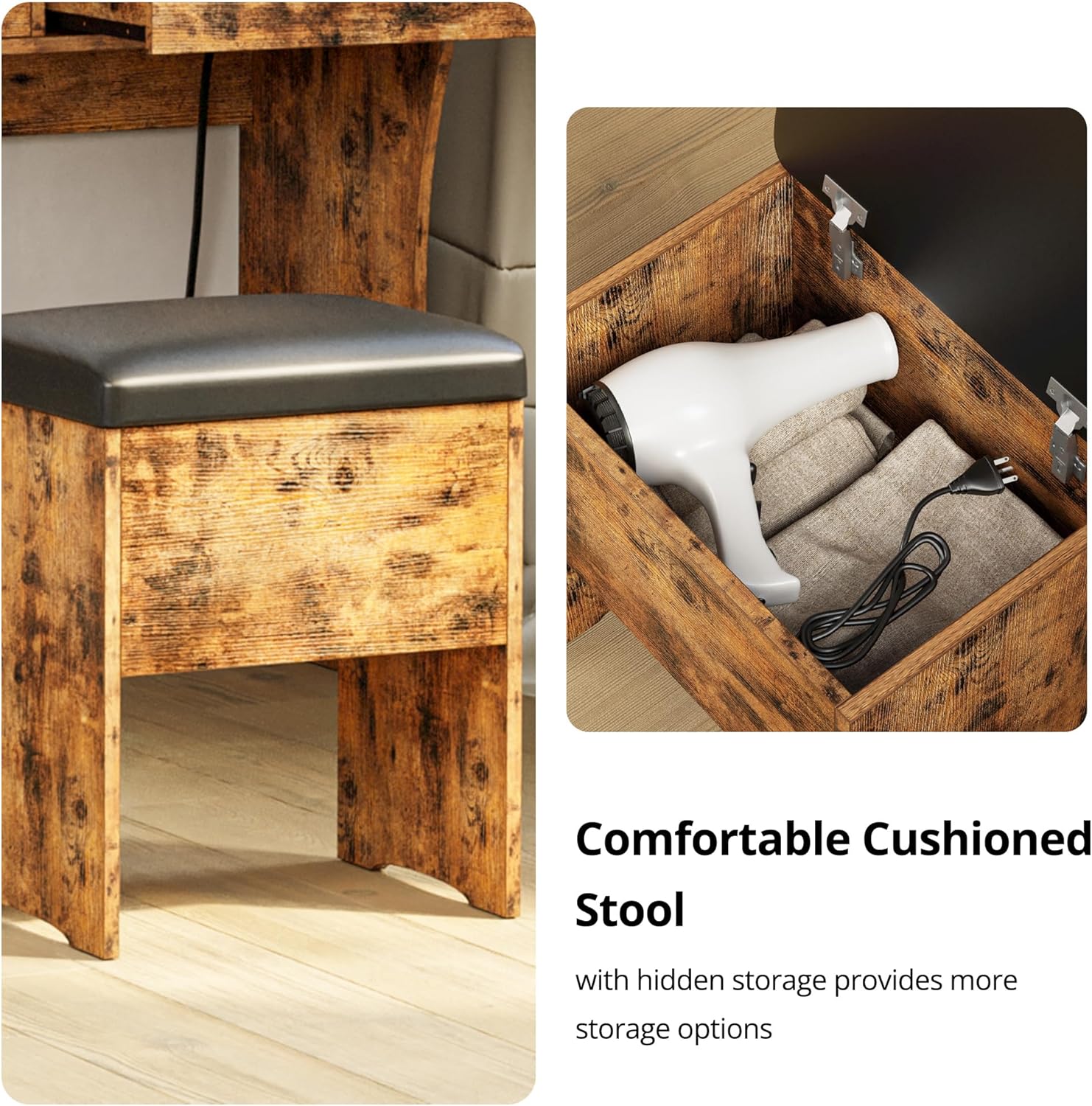 Dimensions of the IRONCK Vanity Set and storage bench