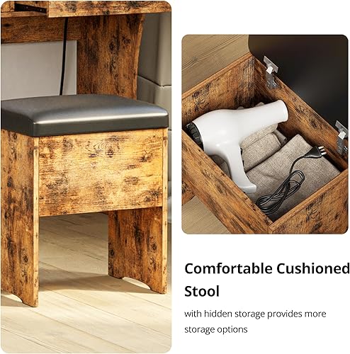 Miniatura 7 de IRONCK Juego de escritorio con espejo iluminado LED y toma de corriente, mesa de tocador de maquillaje con 4 cajones, banco de almacenamiento, para