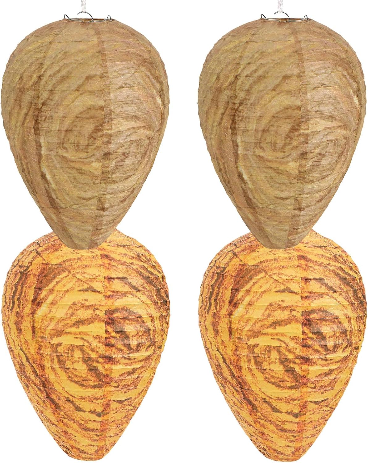 DECYOOL 4 Pack Paper Wasp Nest Decoy Hanging Wasp Nest Stay Away from Wasps Hornets Yellow Jackets(Dark Brown, Orange)