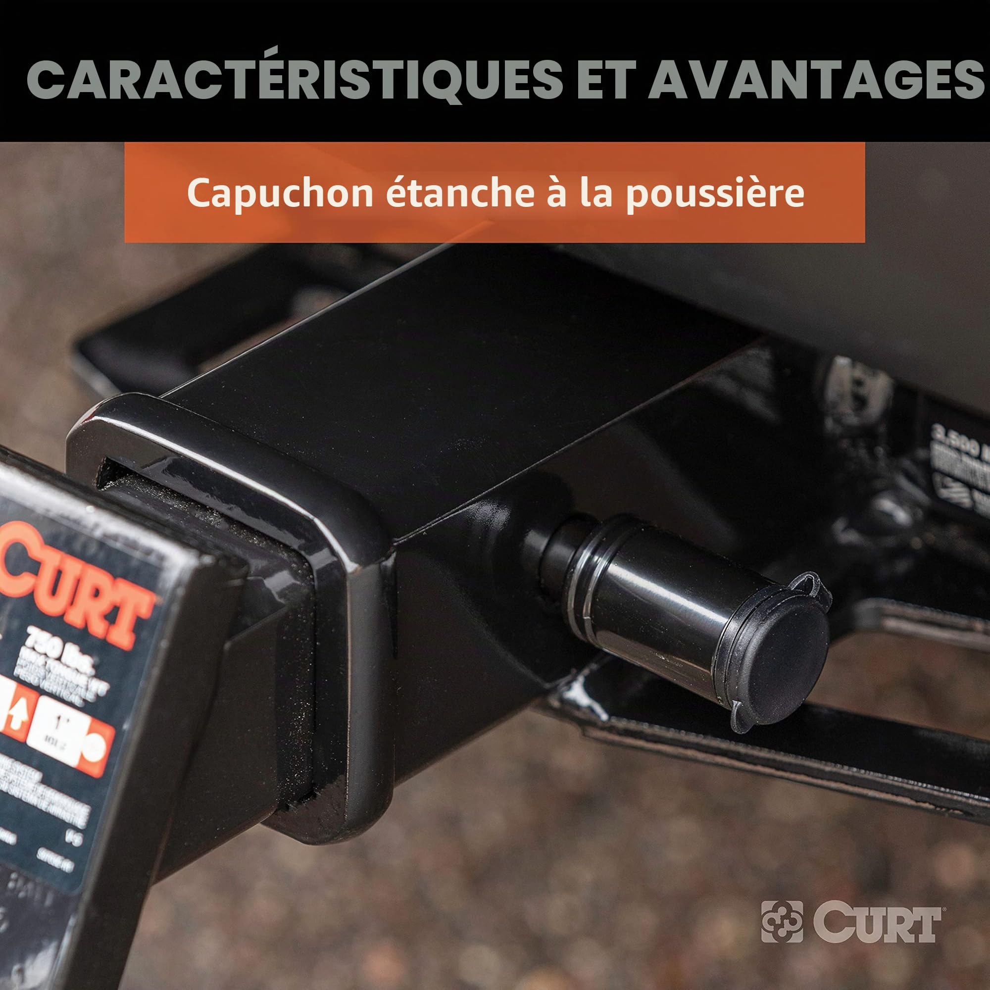 Curt 23518 Verrou d'attelage de remorque Noir, diamètre de Broche de 1,6 cm, Compatible avec récepteur de 5,1 cm