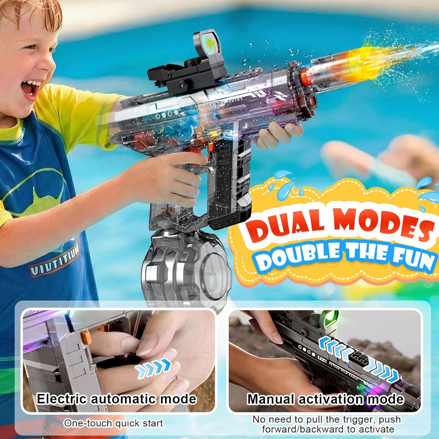 Electric Water Gun for Adults Kids, Powerful Automatic Squirt Waterguns Pistol, Summer Outdoor Beach Pool Swimming Backyard Party Games Gifts Toys for Teen Boys 8+, Black