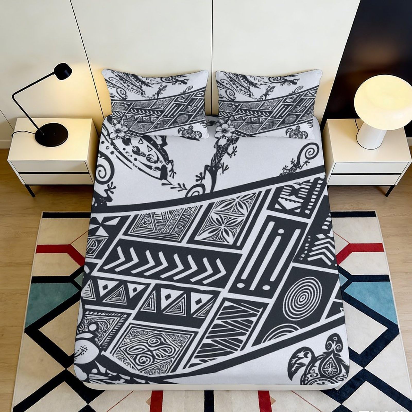 3D Printed Tribal Abstract Fitted Sheet Microfiber Soft Breathable Ethnic Geometric Mattress Cover Bedroom Decor 90x200x25cm