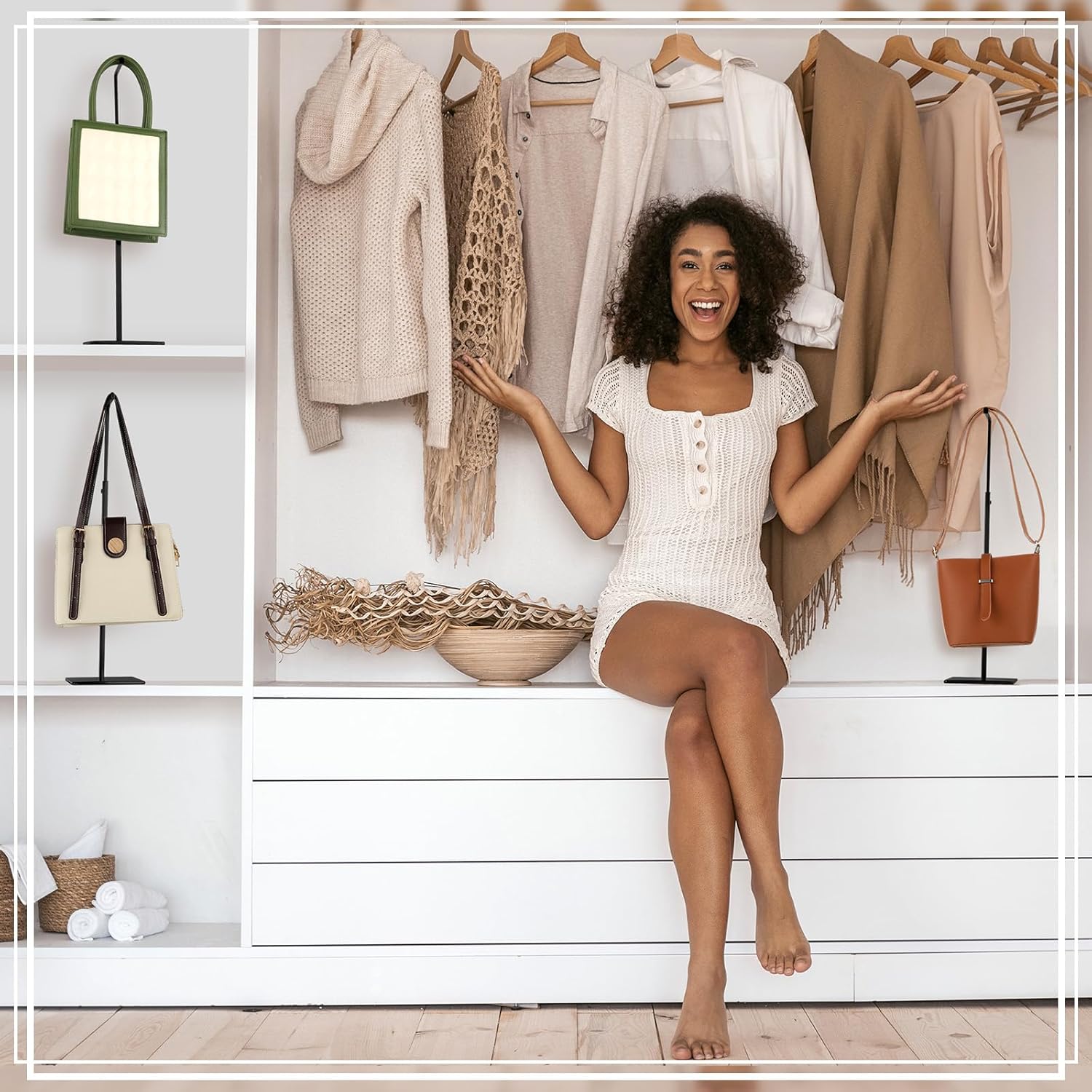 Maitys 4 Pack Purse Display Stands, Adjustable Height Handbag Display Stand Metal Bag Display Rack Handbag Stand Holder Single Hanging Hook Bag Stand for Boutique Store (Black) - Image 7