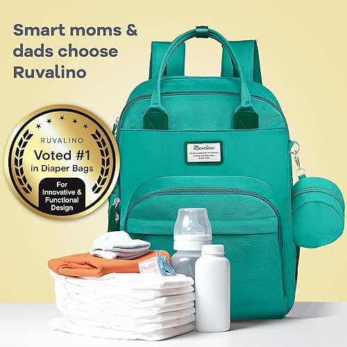 Miniatura 105 de RUVALINO Mochila para pañales - Bolsa de pañales de viaje multifunción para bebé con cambiador, soportes aislados para botellas y estuche para Gris