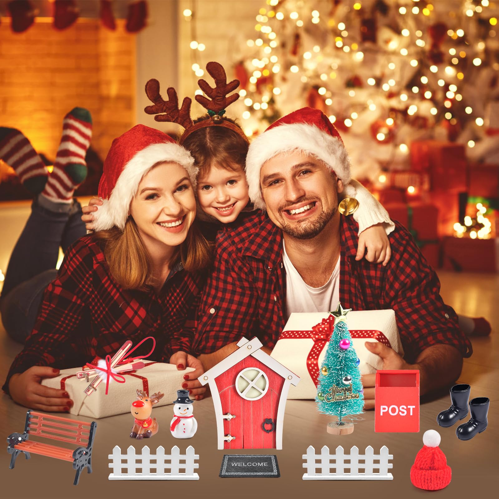 Etopgo Set Porta Babbo Natale Segreto 59 Pezzi Accessori Babbo Natale Segreto, Porta Magica con 5 Scene, con Albero di Natale, Pupazzo di Neve, carro agricolo, pagliaio, Impronte di Elfo