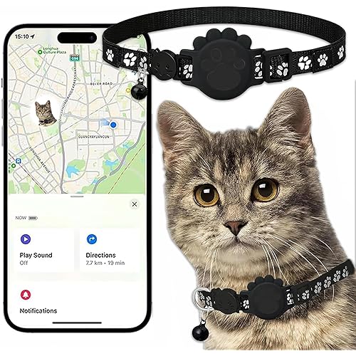Cat Tracker GPS Collar for Cats Electronic Pet Locator (Only iOS) Waterproof Compatible with Apple Find My No Monthly Fee Ideal for Small to Large Cats Advanced Tracking Solution Smart Collar