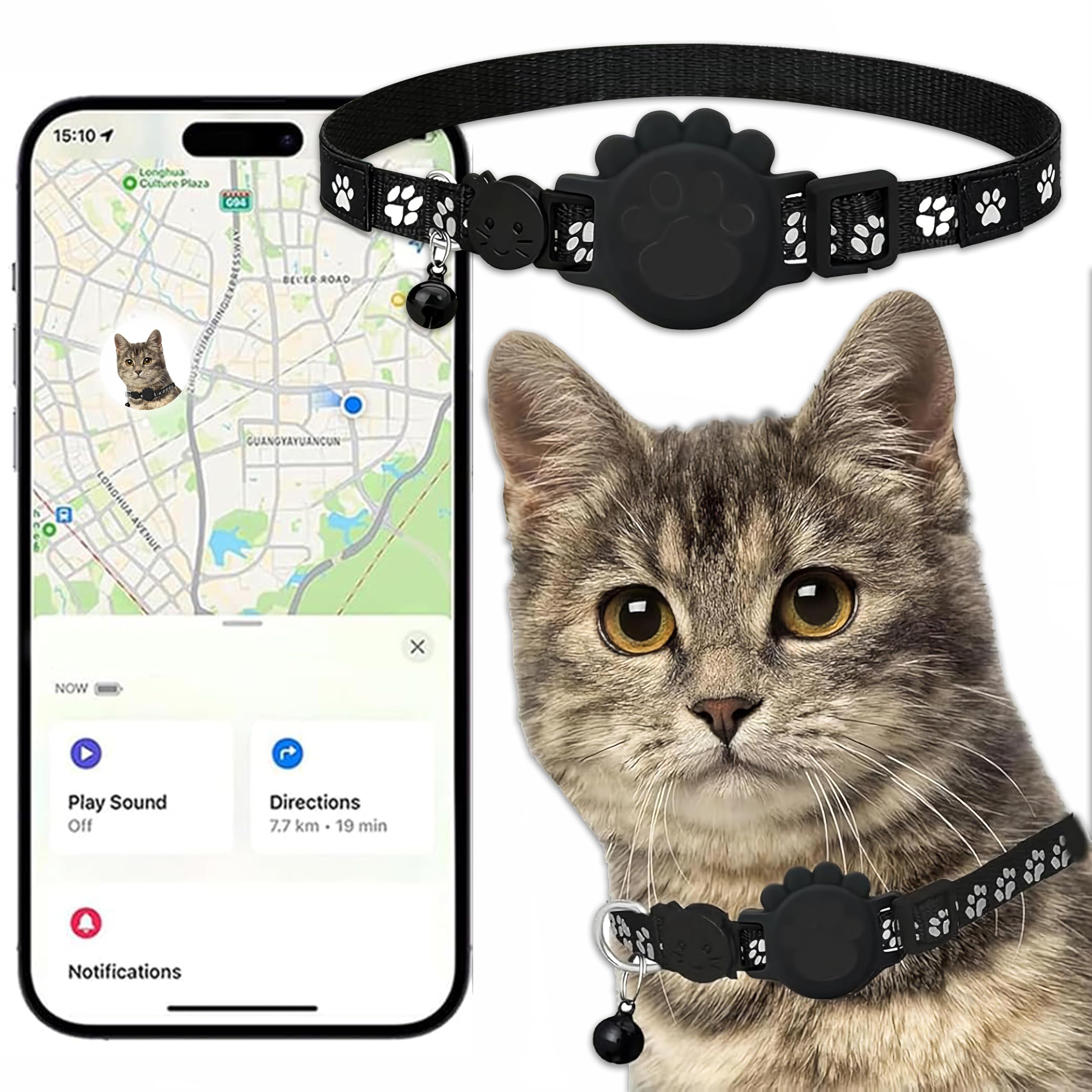 Cat Tracker GPS Collar for Cats Electronic Pet Locator (Only iOS) Waterproof Compatible with Apple Find My No Monthly Fee Ideal for Small to Large Cats Advanced Tracking Solution Smart Collar